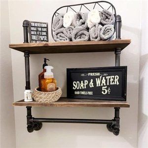 Rustic Bathroom Wall Shelves Industrial Pipe Wall Shelf for Bathroom,2-Tiers